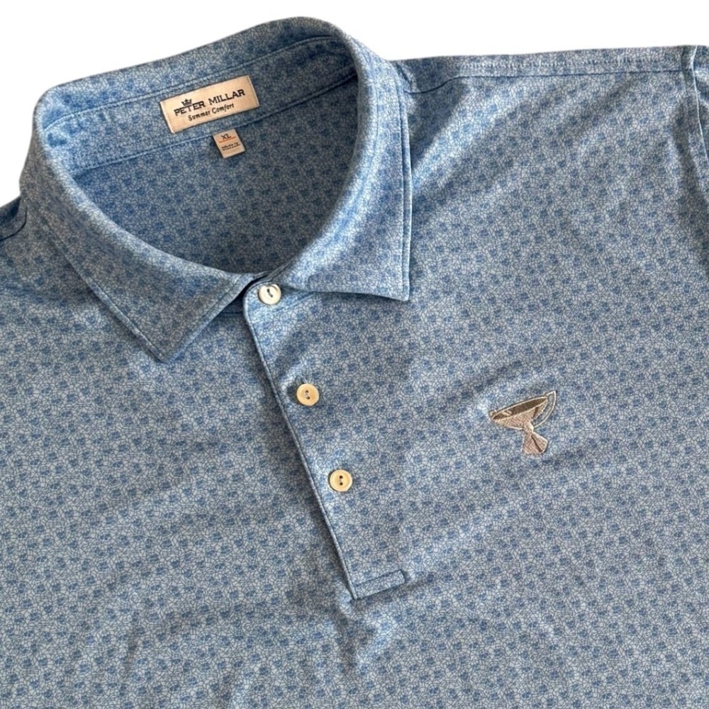 Peter Millar Summer Comfort XL Blue Geometric Skull Print Men's Golf Polo Shirt